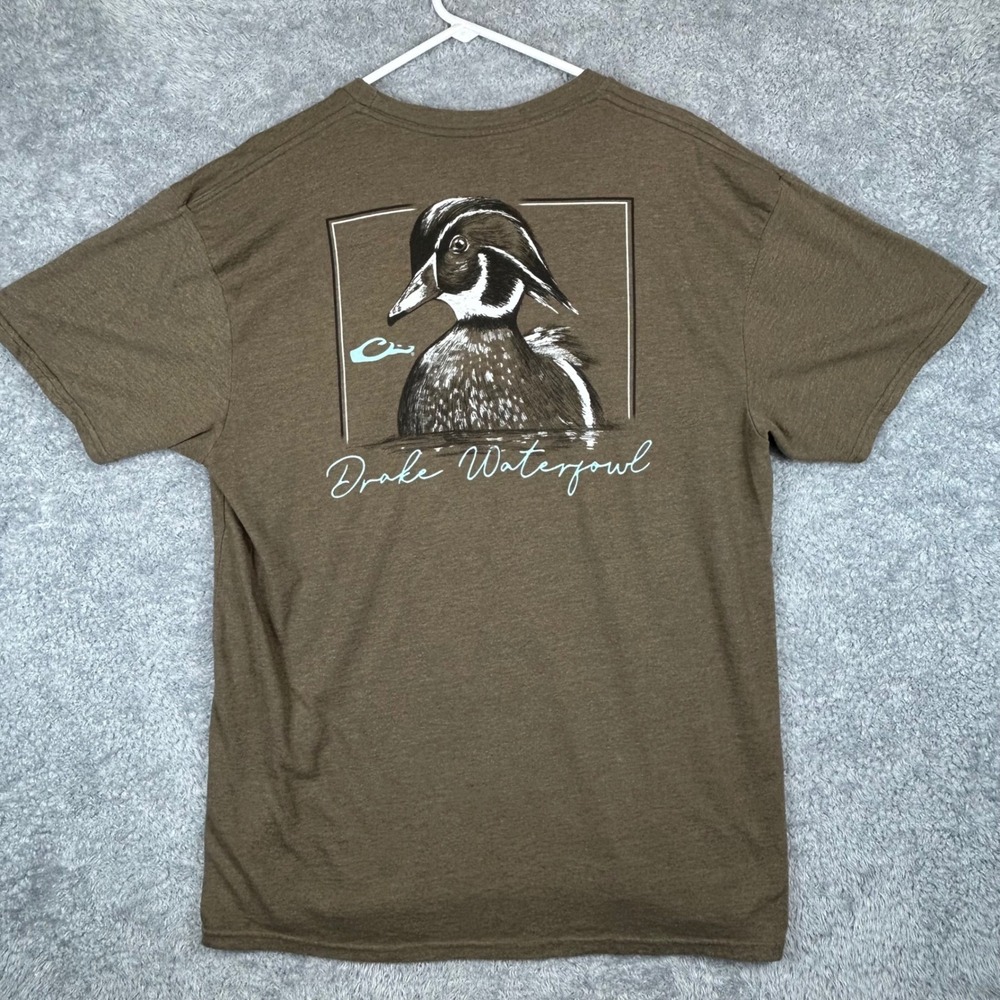 Drake Waterfowl Mens XL Graphic Pocket T-Shirt Brown Wood Duck Hunting Tee - Picture 4 of 8